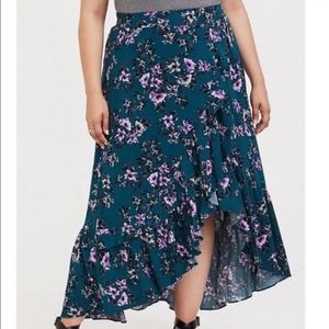 Torrid Teal Floral Challis Hi-Lo Maxi Skirt
